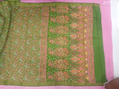 vastravilla creation Graphic Print, Digital Print Saree with Attached Blouse Cotton Silk Saree(Light Green)