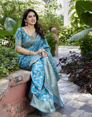 YASHIKA Woven Banarasi Art Silk Saree(Blue)