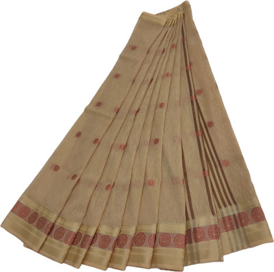 The FabLab Woven Handloom Cotton Linen Saree(Beige)