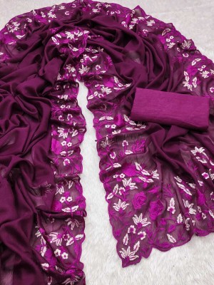 krishnatrends Embroidered Lucknow Chikankari Georgette Saree(Purple)