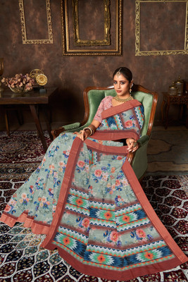 nirmal creation Printed Daily Wear Linen Saree(Multicolor)