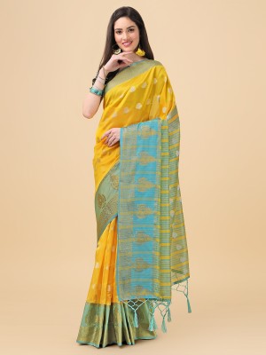 ANISSA SAREE Paisley, Woven Paithani Silk Blend Saree(Yellow)