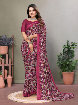 Moda Rapido Printed, Self Design Daily Wear Georgette Saree(Pink)