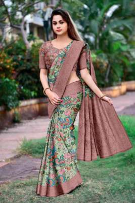 M.B.ENTERPRISE Digital Print Banarasi Crepe Saree(Green)