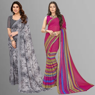 Anand Sarees Floral Print, Polka Print, Ombre, Printed Bollywood Georgette Saree(Pack of 2, Pink, Grey)