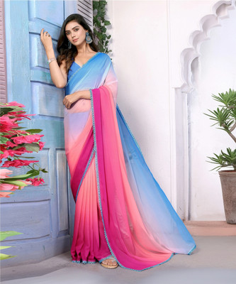 AVANTIKA FASHION Printed, Embellished, Solid/Plain Bollywood Georgette, Art Silk Saree(Multicolor)