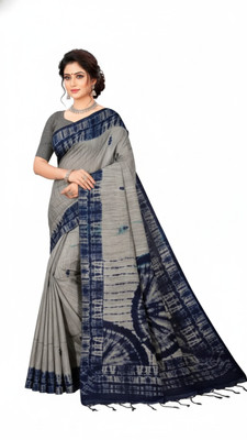 Padma Self Design, Printed Sambalpuri Pure Cotton Saree(Grey)