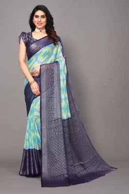 het designer studio Printed Banarasi Brasso Saree(Green)