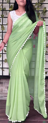 HIJA TRENDZ Solid/Plain Bollywood Georgette Saree(Light Green)