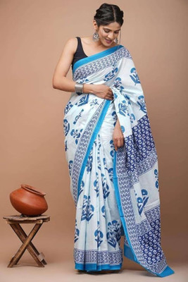 havya creation Printed Banarasi Linen Saree(Multicolor)