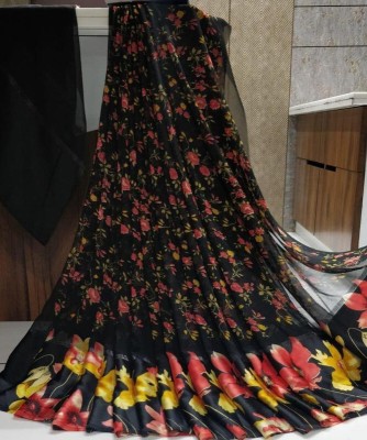 Sanwariya Silks Floral Print Bollywood Georgette, Satin Saree(Black)