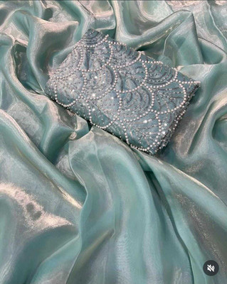 VANISWA Embroidered Bollywood Jimmy choo Saree(Light Blue)