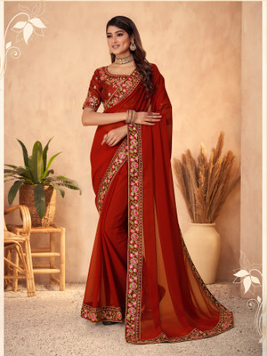 Tejal Creation Embroidered Bollywood Georgette Saree(Brown)