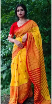 PRANATI ENTERPRISE Printed Tant Pure Cotton Saree(Yellow)