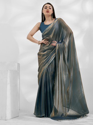 Kalista Solid/Plain Bollywood Chiffon Saree(Blue)