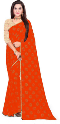 Aardiva Printed Daily Wear Chiffon Saree(Orange)