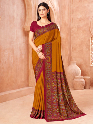 Tasrika Printed Chinnalapattu Crepe Saree(Mustard)
