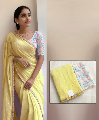 Riddhi textile Hub Floral Print Bollywood Chiffon Saree(Yellow)