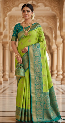 sarees Woven Kanjivaram Raw Silk Saree(Light Green)