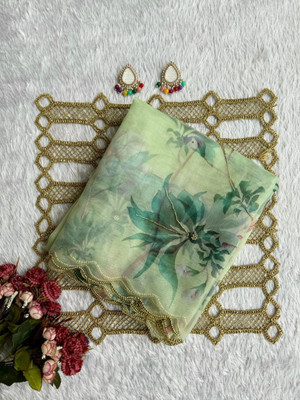 LUSTORA Floral Print, Printed Daily Wear Organza Saree(Light Green)