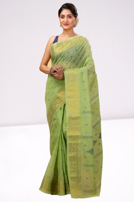 Priyongboda Printed Jamdani Handloom Cotton Blend Saree(Multicolor)