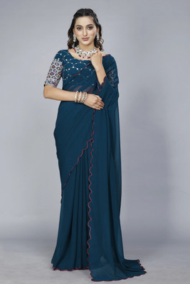 Vikash fab Solid/Plain Bollywood Georgette Saree(Light Blue)