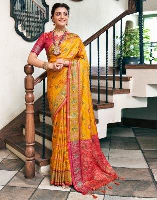 Satrani Woven, Self Design Patola Cotton Blend, Silk Blend Saree(Yellow, Multicolor)