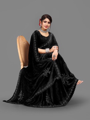 hutah Self Design, Woven Mysore Velvet Saree(Black)