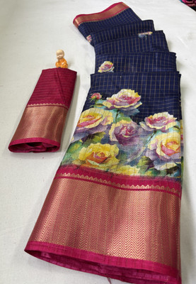RegalDrapes Printed Bollywood Silk Blend, Art Silk Saree(Blue)