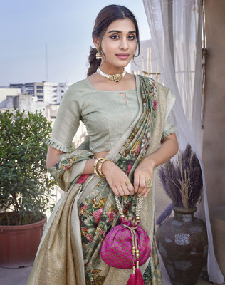 YASHIKA Printed Bollywood Art Silk Saree(Grey)