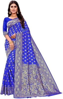 LEAFSY Self Design Bollywood Jacquard Saree(Blue)