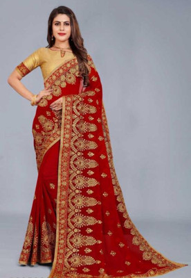 KHRITI FAB Embroidered, Self Design Bollywood Georgette Saree(Maroon)