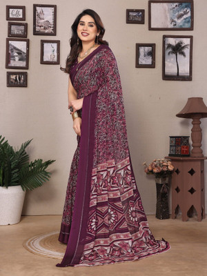 RAJESHWAR FASHION Floral Print Daily Wear Silk Blend Saree(Purple, Multicolor)
