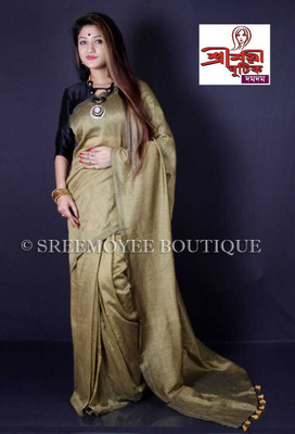 BRYNBRIT Self Design Handloom Cotton Blend Saree(Multicolor)