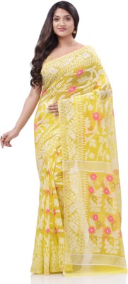 Desh Bidesh Woven Handloom Pure Cotton Saree(Yellow)