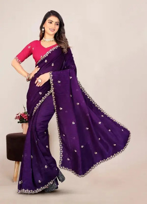 Online Bazaaar Embroidered Bollywood Jimmy choo Saree(Dark Blue)