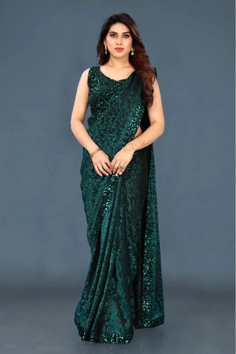 Amavii Embellished Bollywood Lycra Blend Saree(Light Green)