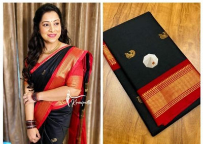 Hiba Fab Self Design Assam Silk Cotton Silk Saree(Black)