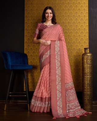 Divastri Digital Print Bollywood Silk Blend Saree(Orange)