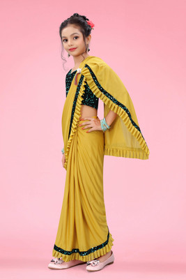 VRAJTEX FAB Embellished Bollywood Lycra Blend Saree(Yellow)