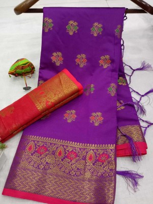 VAKHARIYAFAB Woven, Self Design Kanjivaram Art Silk, Pure Silk Saree(Purple)