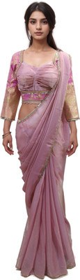 NANCY DESIGNER Solid/Plain Bollywood Pure Silk Saree(Pink)