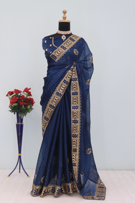 Mikhushop Embroidered Bollywood Art Silk Saree(Dark Green)
