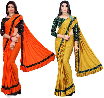 MIJAASHREE Embellished Bollywood Lycra Blend Saree(Pack of 2, Multicolor)