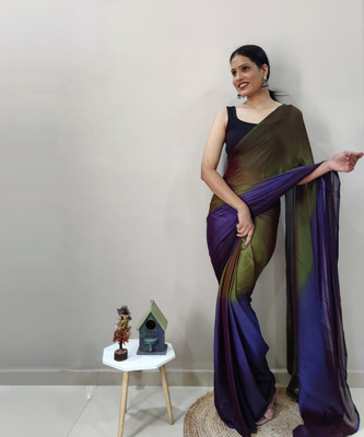 SIRIL Solid/Plain, Ombre, Embellished Bollywood Chiffon, Georgette Saree(Green)