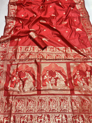 SHREE KSHETRAPAL CREATION Self Design Banarasi Pure Silk Saree(Red)