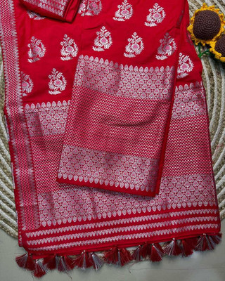 collctionmekhla Woven Mekhela Chador Pure Silk Saree(Red)