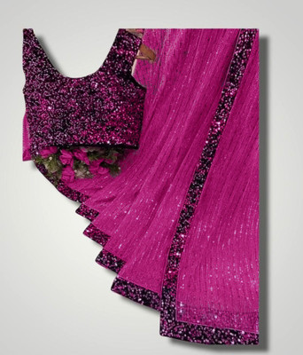 PRATHA FAB Self Design Bollywood Net Saree(Pink)