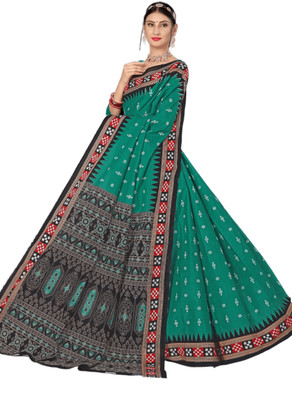 ETHNIC ODISHA HANDLOOM Printed, Digital Print Sambalpuri Pure Cotton Saree(Green)