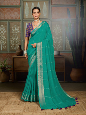Tasrika Woven Kanjivaram Tussar Silk Saree(Blue)